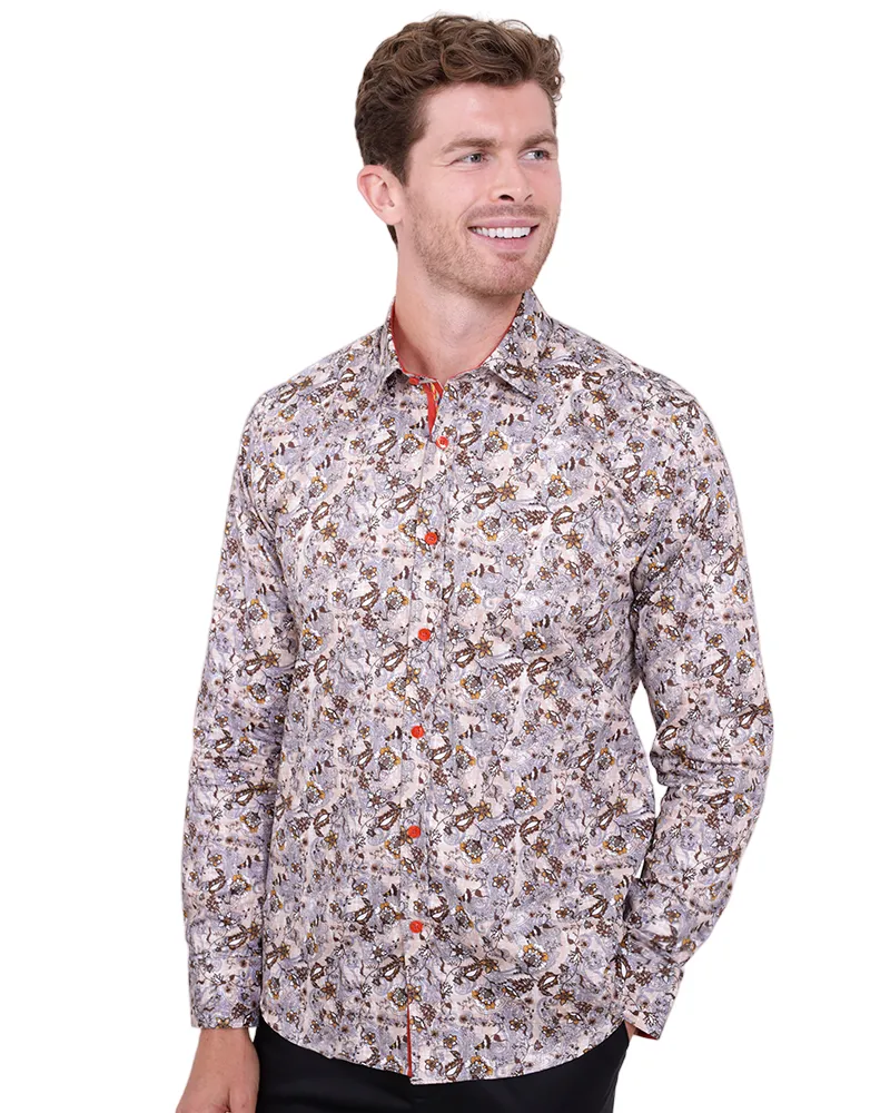 Brown Paisley Print Shirt with Matching Handkerchief