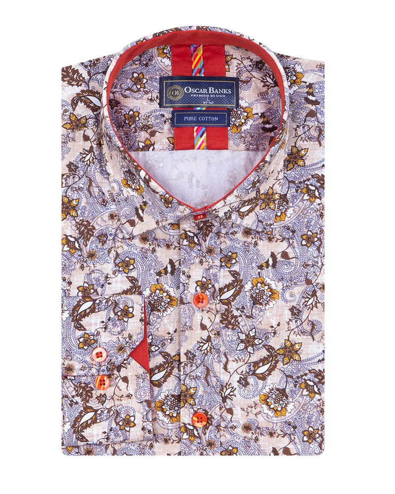 Brown Paisley Print Shirt with Matching Handkerchief