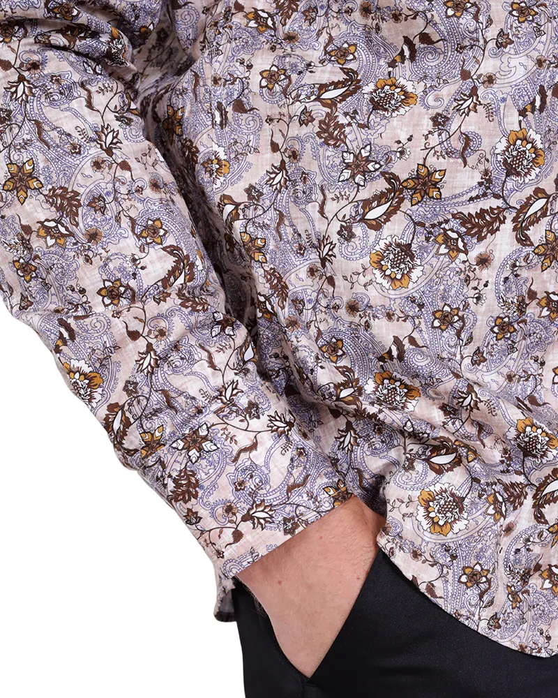 Brown Paisley Print Shirt with Matching Handkerchief