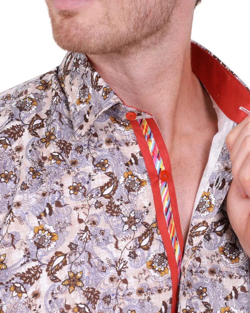 Brown Paisley Print Shirt with Matching Handkerchief