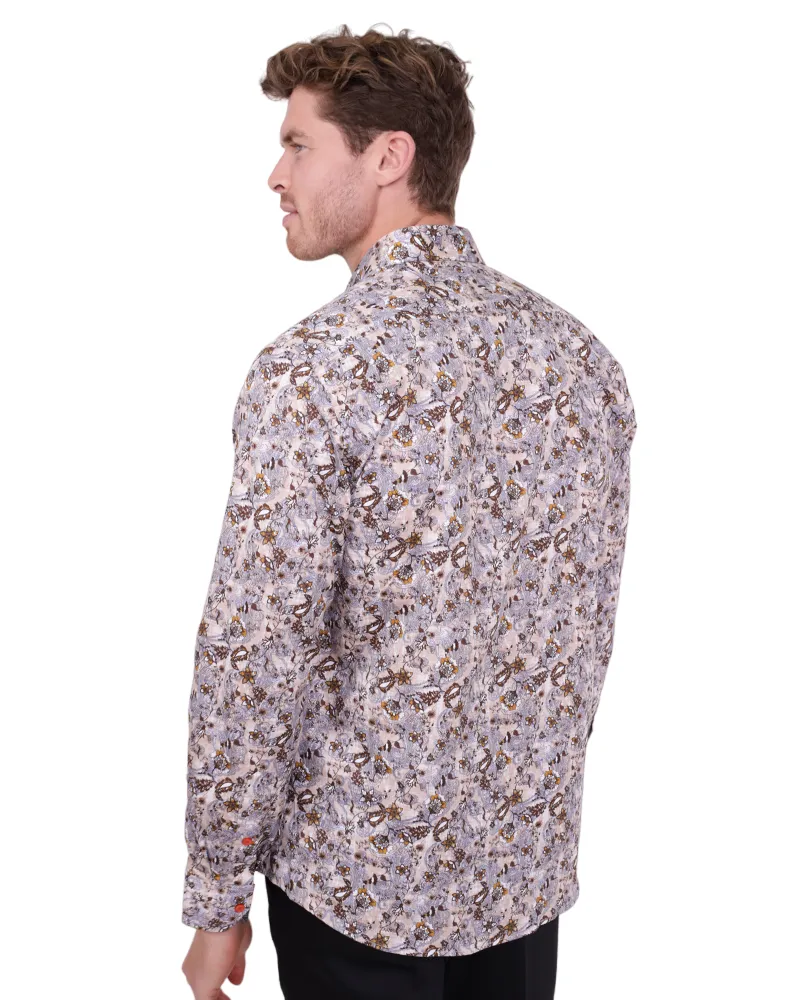 Brown Paisley Print Shirt with Matching Handkerchief