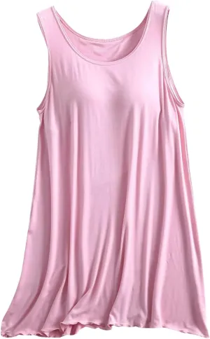 Built In Bra Nightwear for Women Plus Size Sleeveless Sleepwear Tank Sleep Dress Full Slip Lounge Dress Nightgowns