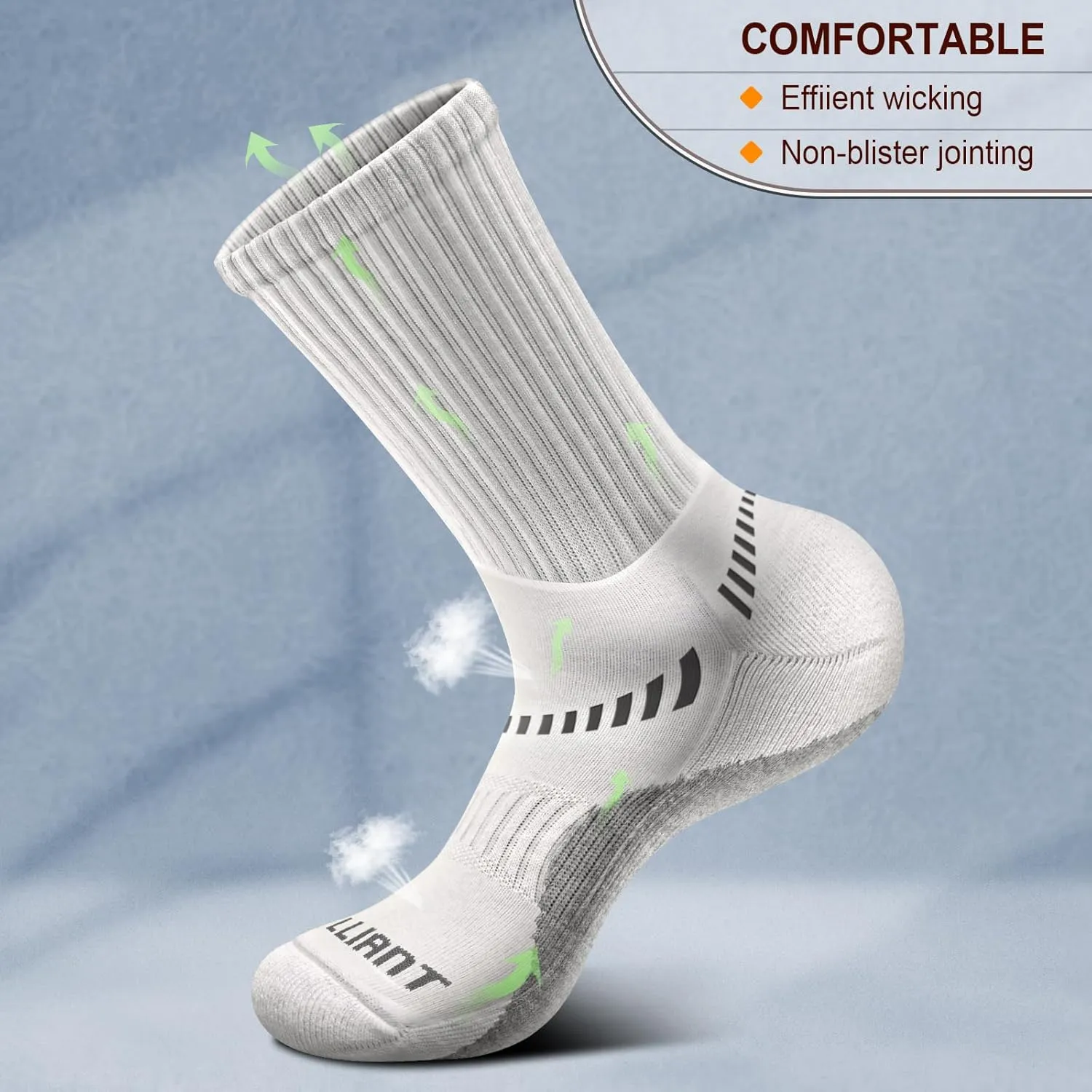 BULLIANT Men Athletic Socks, Compression Sports Crew Socks Cushioned For Men Outdoor Running Hiking-Arch Compression Support