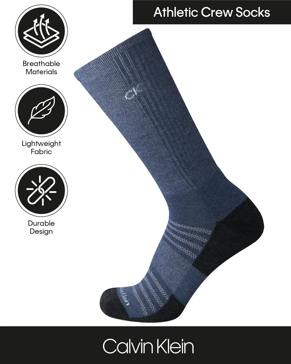 Calvin Klein Mens Crew Socks - 5 Pack Breathable Cushion Crew Athletic Mid-Calf Socks for Men for Running and Workout (7-12)