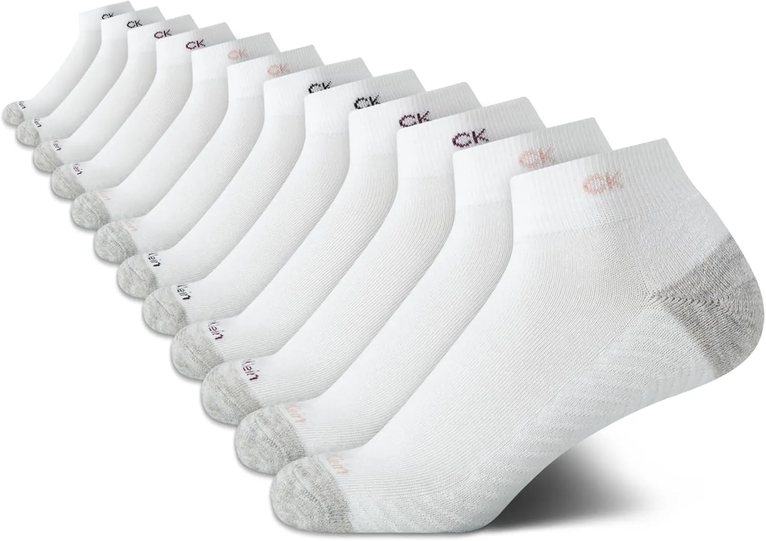 Calvin Klein Women's Quarter Socks - 12-Pack Performance Cushioned Ankle Running Socks for Womens Athletic Use (Sizes 4-10)