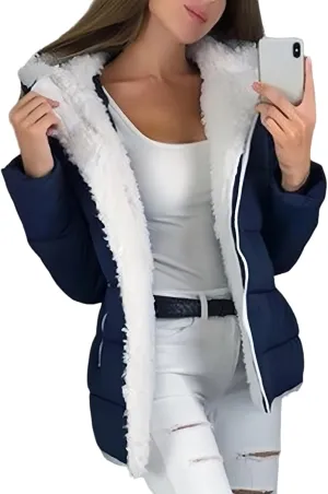 Canbebig Women's Faux Shearling Lined Full Zip Hooded Jacket Fluffy Fuzzy Fleece Sherpa Padded Coat Winter Outerwear Pockets