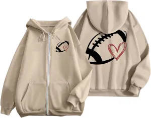 Canbebig Zip Up Hoodies for Women Long Sleeve Drawstring Hooded Jacket Printed Sweatshirts Oversized Sweatshirts with Pockets