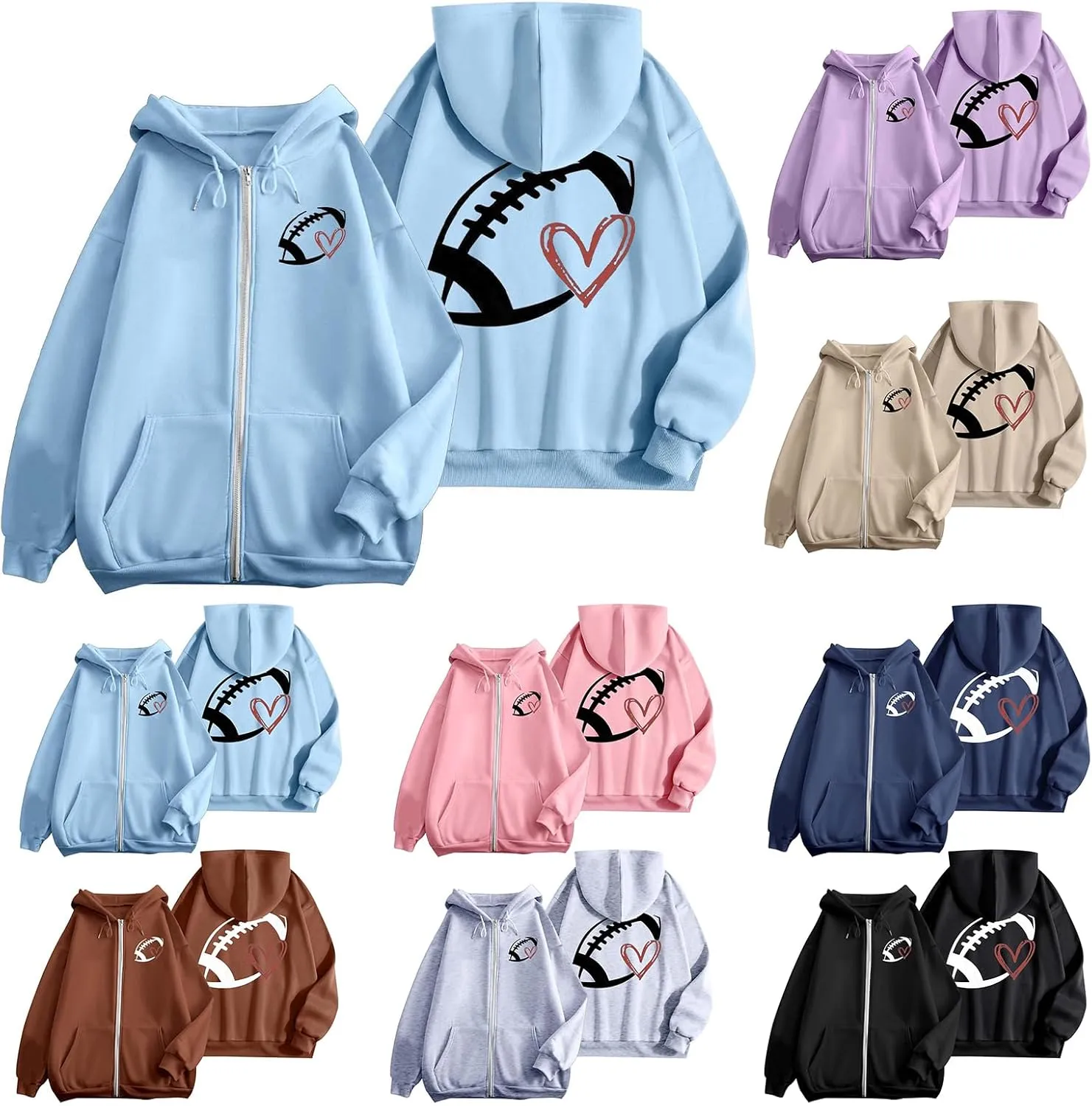 Canbebig Zip Up Hoodies for Women Long Sleeve Drawstring Hooded Jacket Printed Sweatshirts Oversized Sweatshirts with Pockets