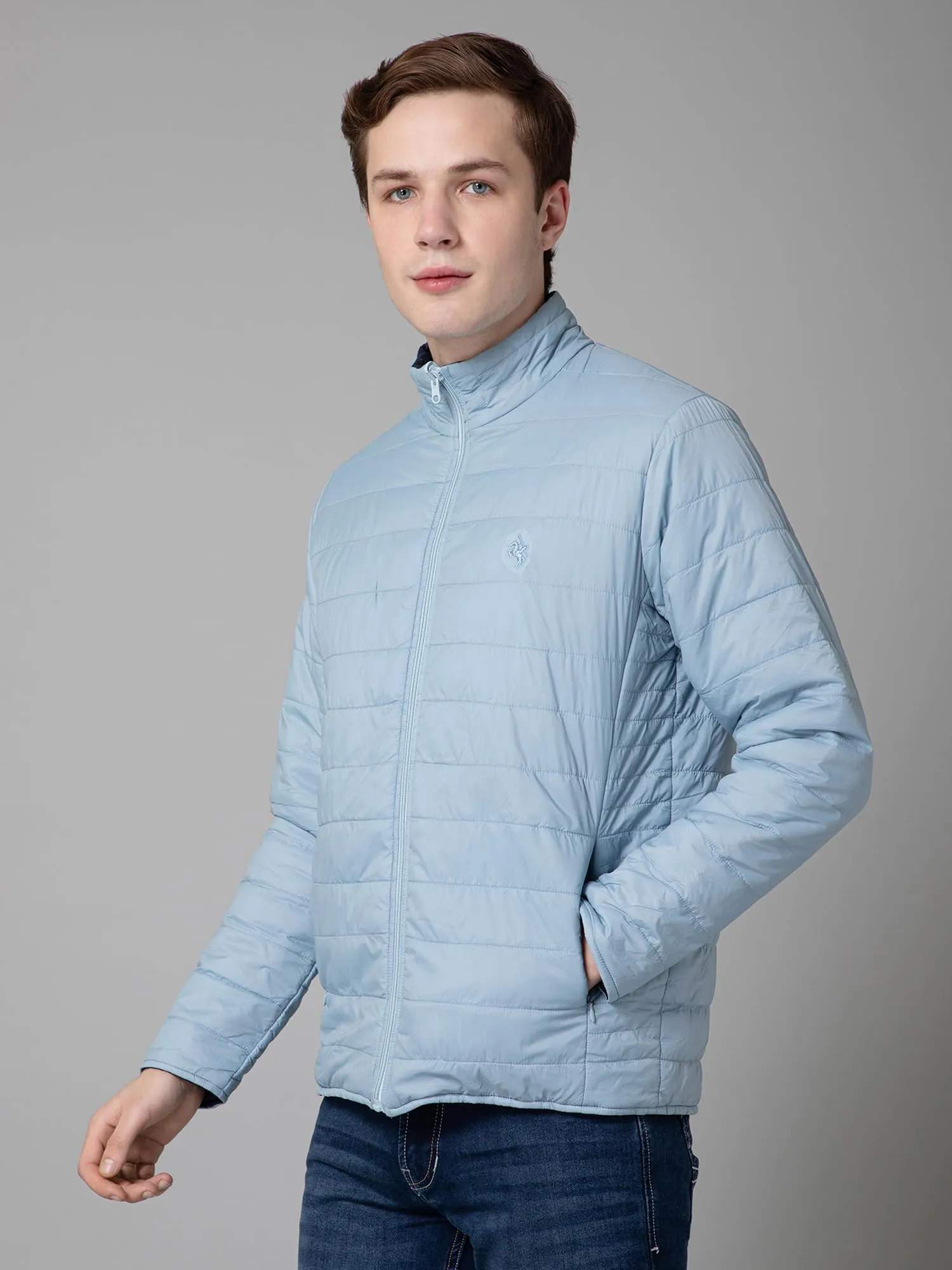 Cantabil Solid Reversible Full Sleeves Mock collar Regular Fit Mens Casual Jacket | Casual Winter Jackets for Men | Mens Jackets for Winter Wear (MJKT00148_SKY_M)