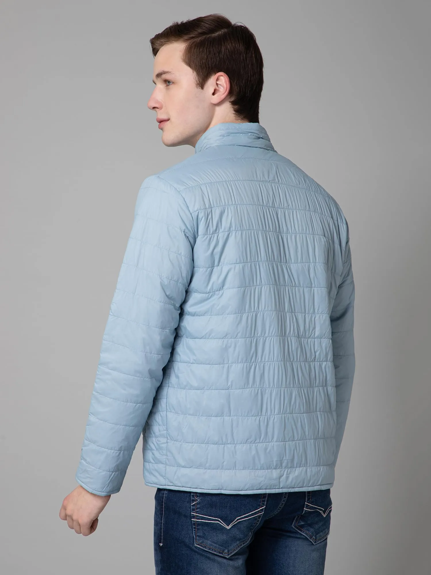 Cantabil Solid Reversible Full Sleeves Mock collar Regular Fit Mens Casual Jacket | Casual Winter Jackets for Men | Mens Jackets for Winter Wear (MJKT00148_SKY_M)