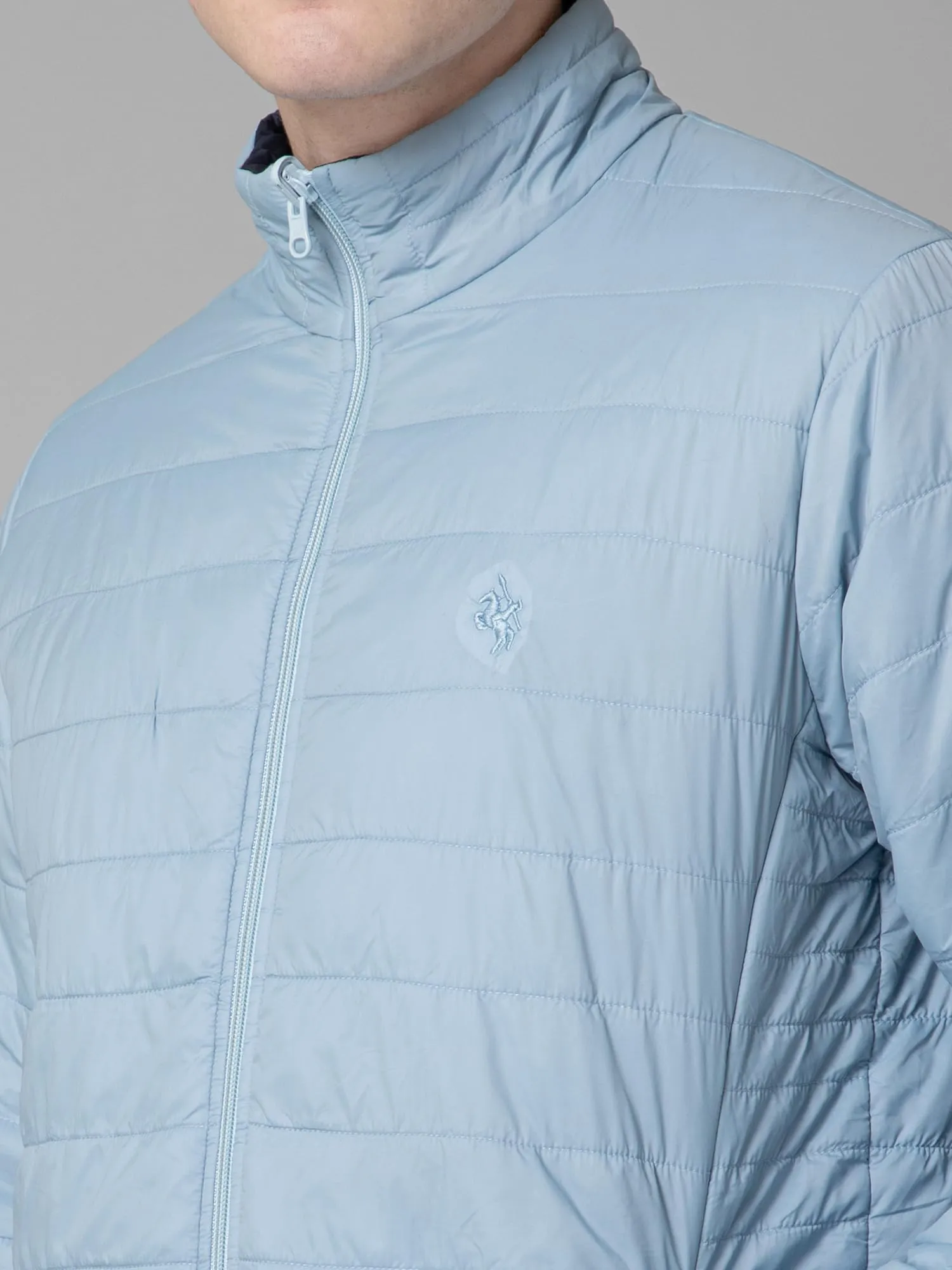 Cantabil Solid Reversible Full Sleeves Mock collar Regular Fit Mens Casual Jacket | Casual Winter Jackets for Men | Mens Jackets for Winter Wear (MJKT00148_SKY_M)