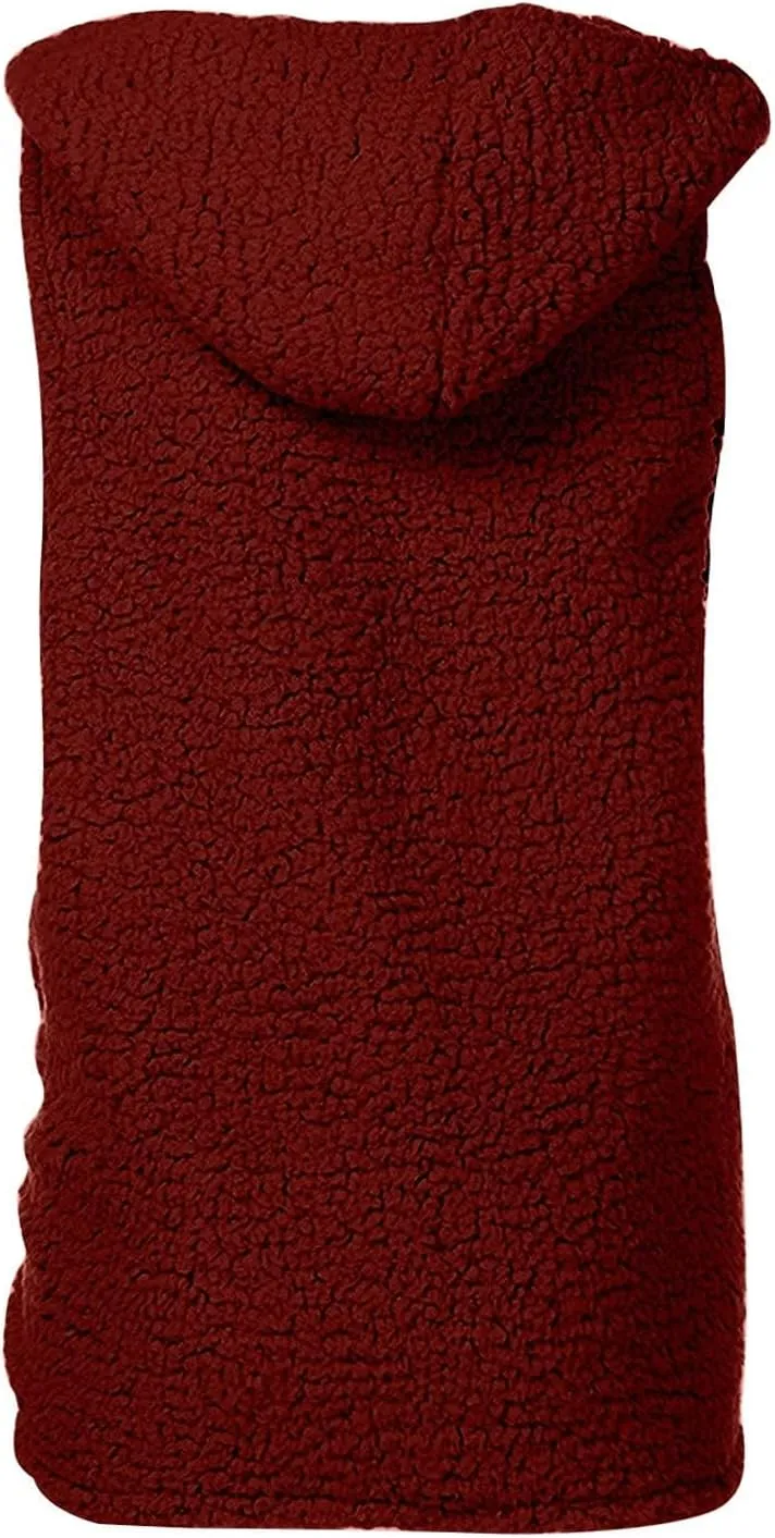 Cardigan for Women Fuzzy Fleece Hooded Sherpa Jackets Open Front Sleeveless Sweater Vest Warm Quilted Coat Pockets