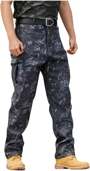 Cargo Pants for Men Warm Fleece Lined Pants Military Tactical Camo Pants Waterproof Stretch Hiking Outdoor Pants
