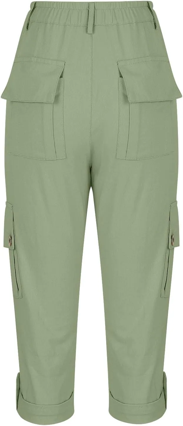 Cargo Pants Women Cargo Capris Capri Pants Dressy Joggers Casual Pull On Cropped Pants with Pockets Work Pants