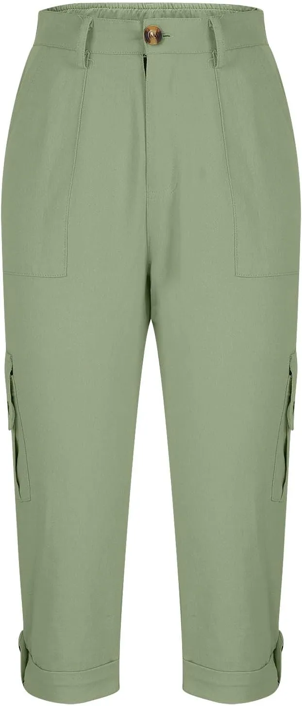Cargo Pants Women Cargo Capris Capri Pants Dressy Joggers Casual Pull On Cropped Pants with Pockets Work Pants