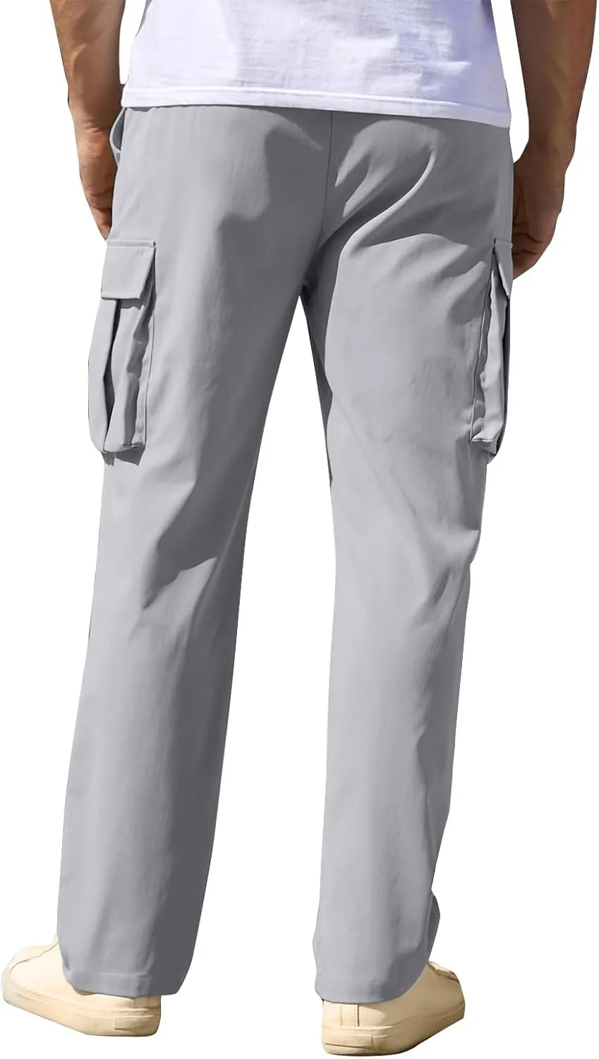 Cargo Sweatpants for Men Open Bottom Lightweight Hiking Pants Workout Casual Baggy Drawstring Joggers with Pockets