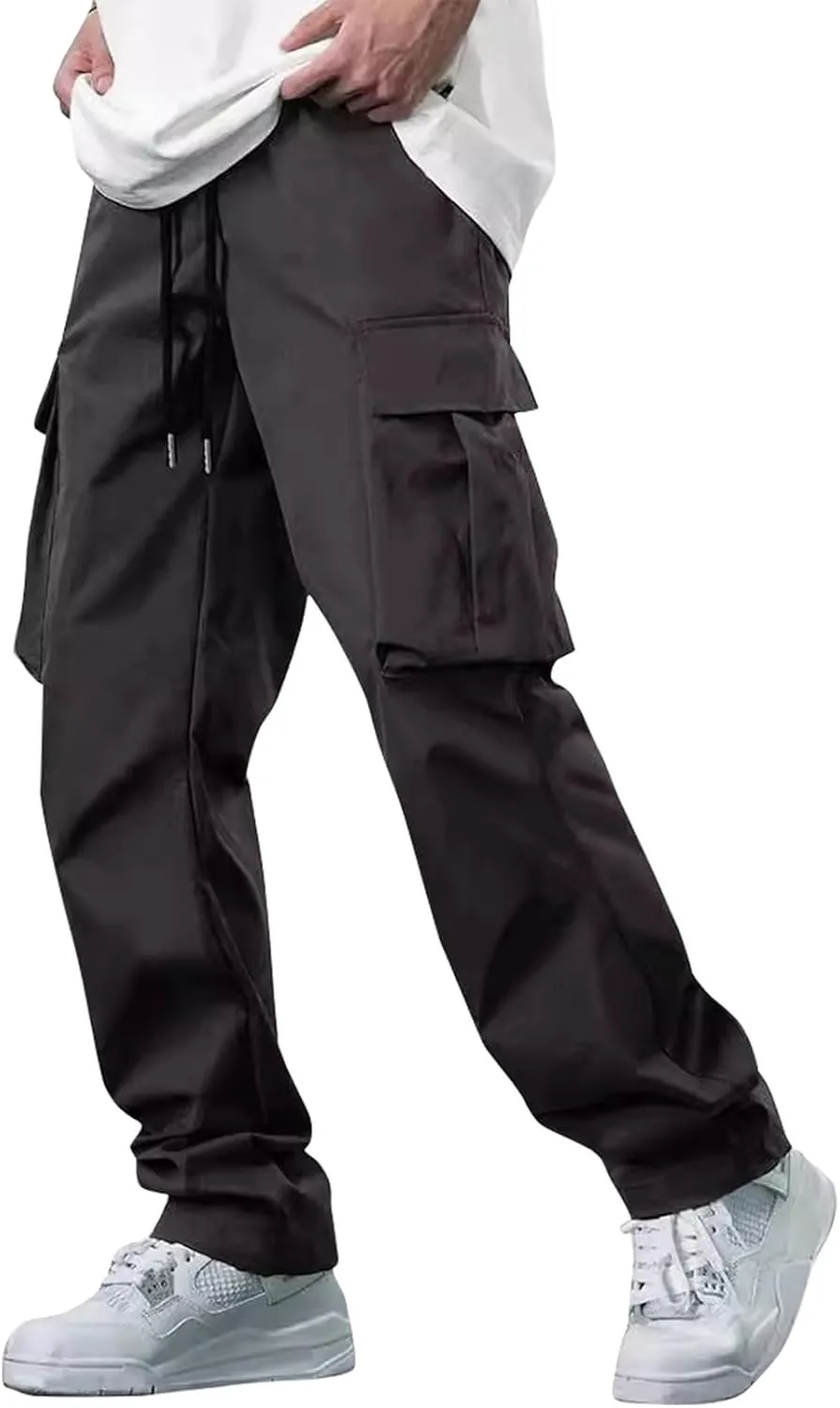 Cargo Sweatpants for Men Open Bottom Lightweight Hiking Pants Workout Casual Baggy Drawstring Joggers with Pockets