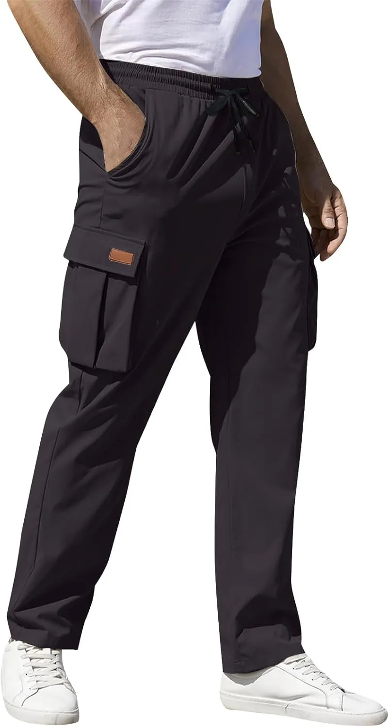 Cargo Sweatpants for Men Open Bottom Lightweight Hiking Pants Workout Casual Baggy Drawstring Joggers with Pockets