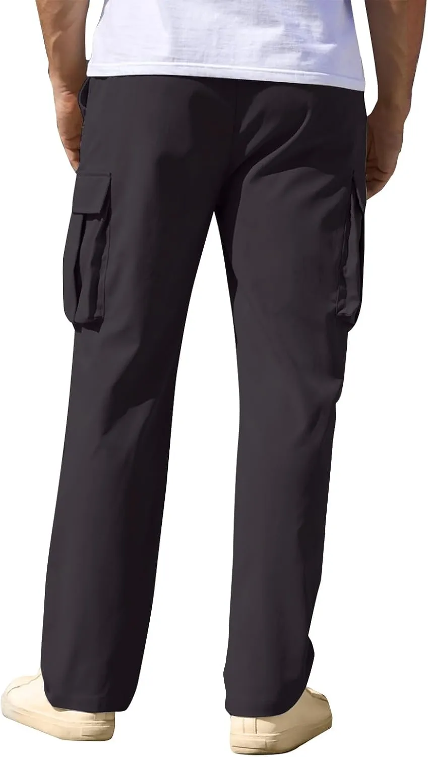 Cargo Sweatpants for Men Open Bottom Lightweight Hiking Pants Workout Casual Baggy Drawstring Joggers with Pockets
