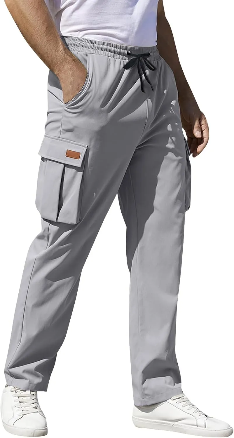 Cargo Sweatpants for Men Open Bottom Lightweight Hiking Pants Workout Casual Baggy Drawstring Joggers with Pockets