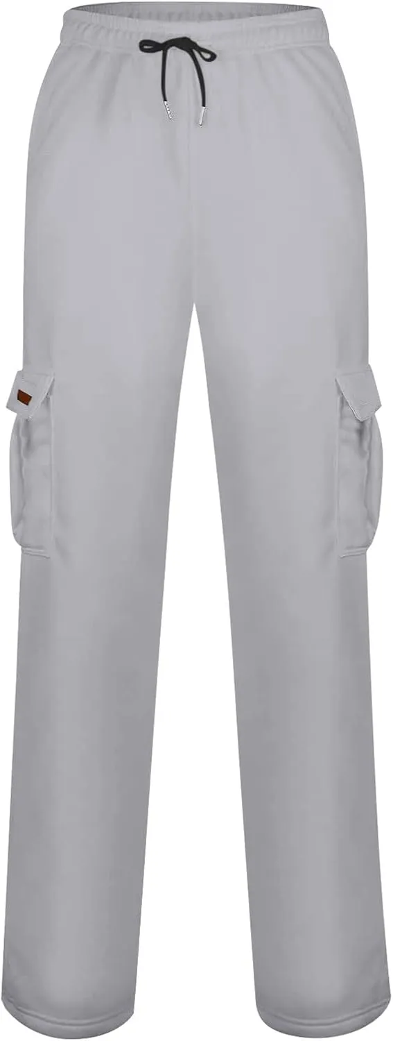 Cargo Sweatpants for Men Open Bottom Lightweight Hiking Pants Workout Casual Baggy Drawstring Joggers with Pockets