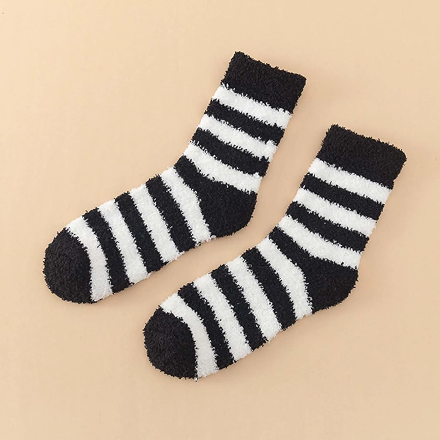 Casual Stripe Color Block Socks - Winter Thermal Merino Wool Socks for Men & Women - Thick Crew Sock for Hunting Work