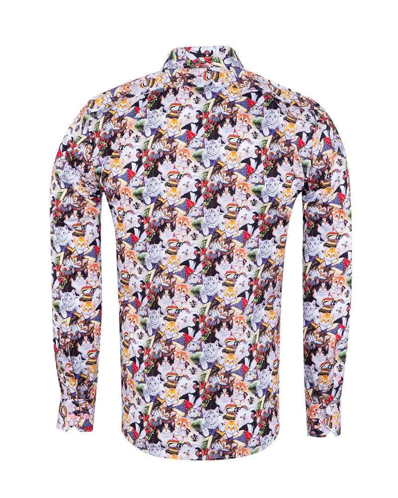 Cat Print Shirt with Matching Handkerchief