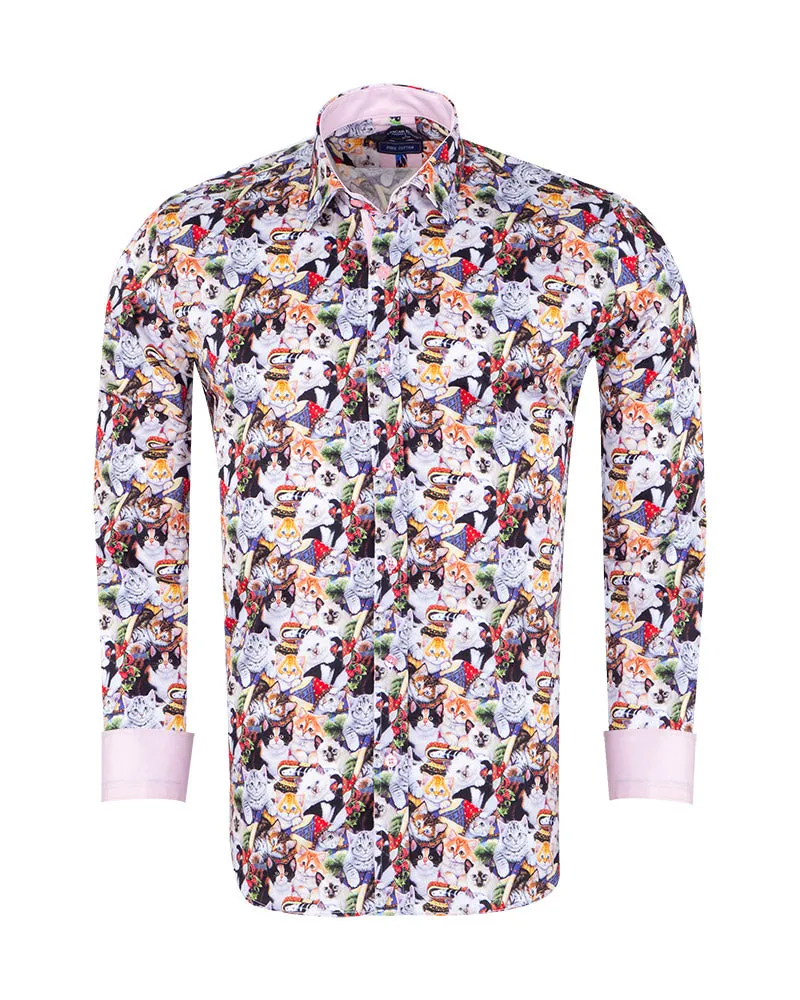 Cat Print Shirt with Matching Handkerchief