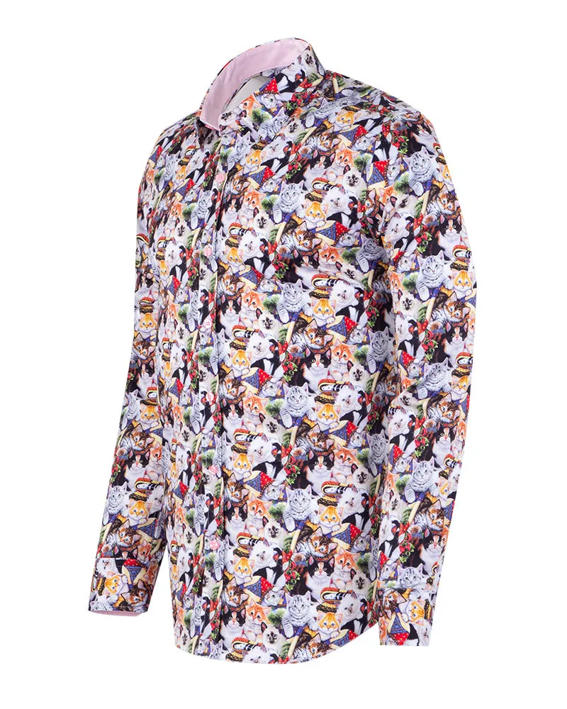 Cat Print Shirt with Matching Handkerchief