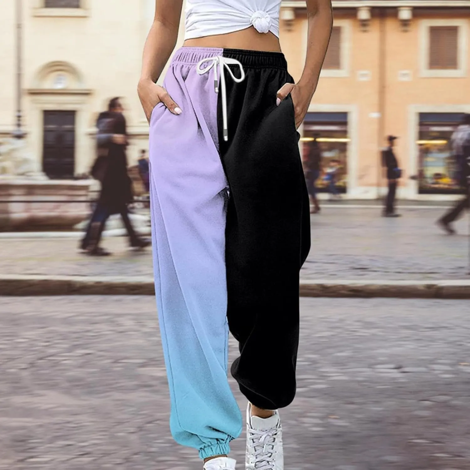 Closed Bottom Sweatpants Women Colored Pants Fall Trends Lounge Joggers High Waisted Cinch Straight Leg Cotton Trousers