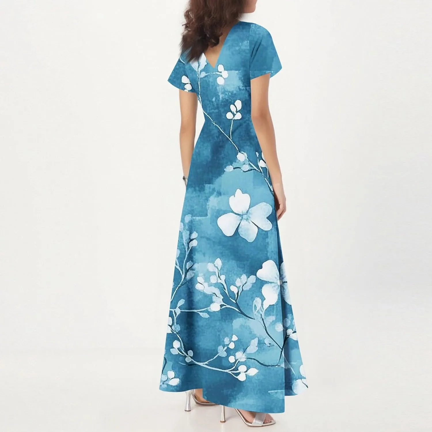 Cocktail Dresses for Women,Flowy Spring Summer Dresses for Women 2025 Wedding Guest Elegant Floral Maxi Dress Short Sleeve