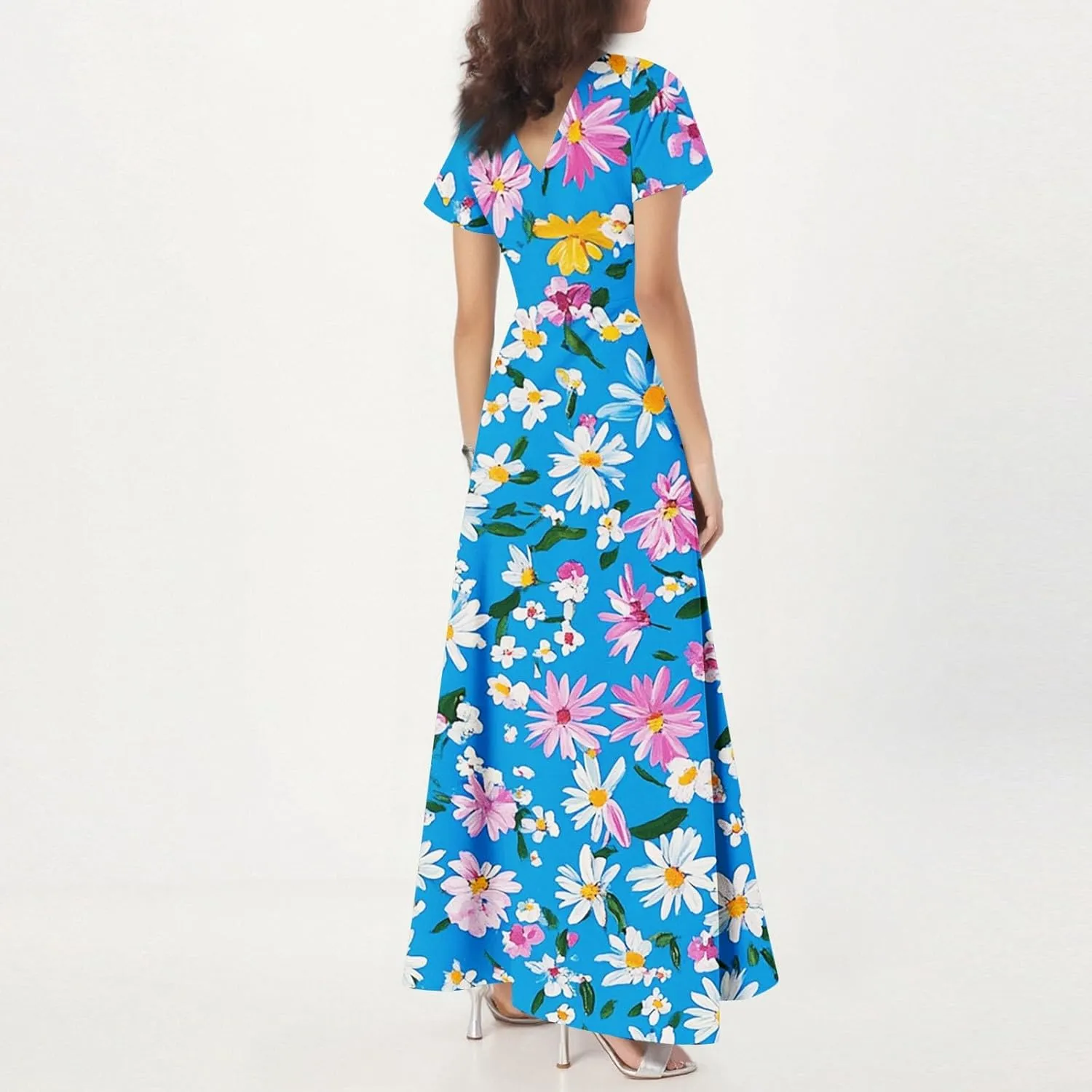 Cocktail Dresses for Women,Flowy Spring Summer Dresses for Women 2025 Wedding Guest Elegant Floral Maxi Dress Short Sleeve
