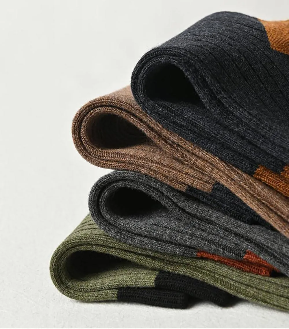 Colorblock Thermal Mid-Calf Socks, Colorblock Business Mid-Calf Socks,Adult Heavy Weight Wool Warm