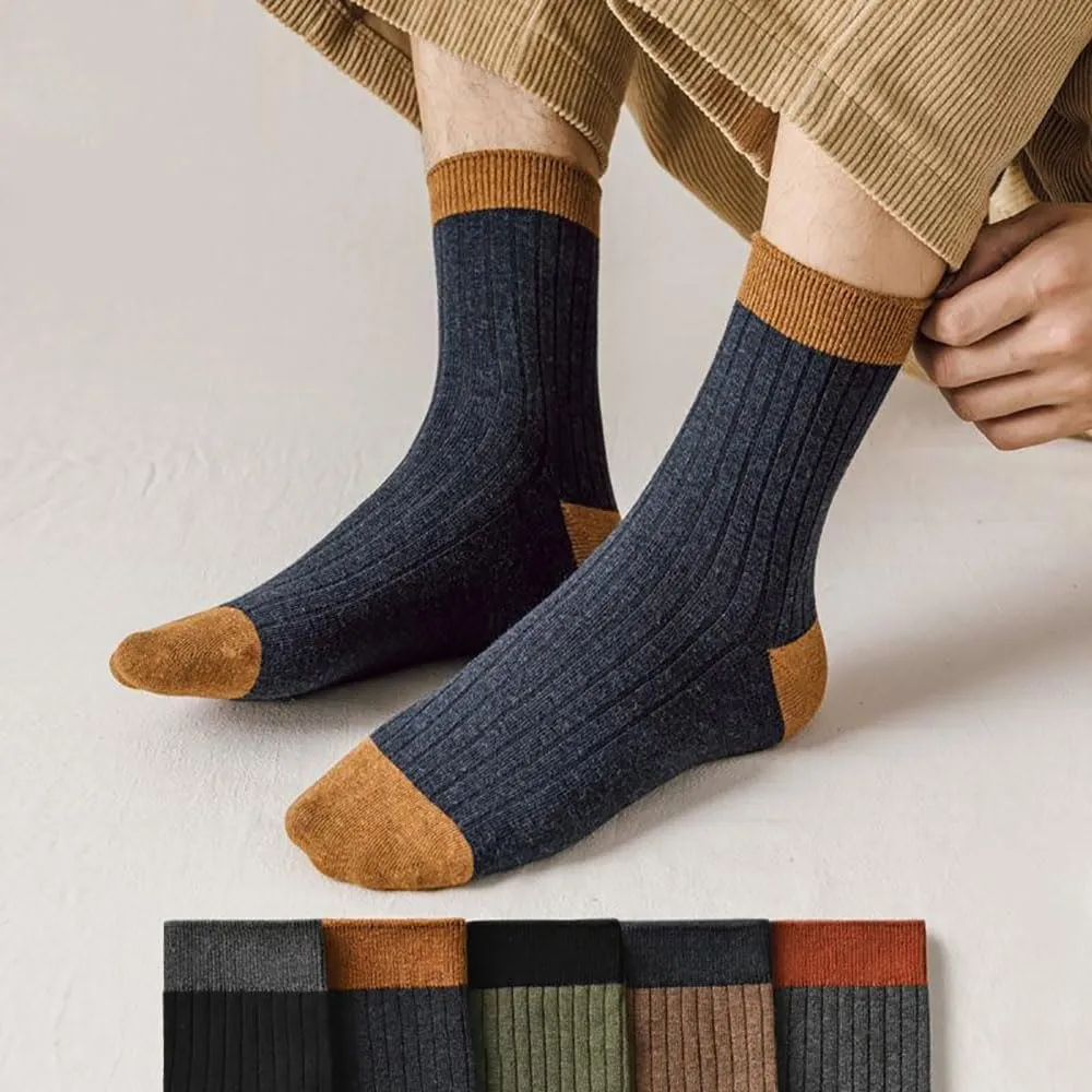 Colorblock Thermal Mid-Calf Socks, Colorblock Business Mid-Calf Socks,Adult Heavy Weight Wool Warm