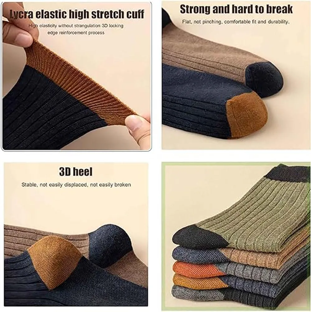 Colorblock Thermal Mid-Calf Socks, Colorblock Business Mid-Calf Socks,Adult Heavy Weight Wool Warm