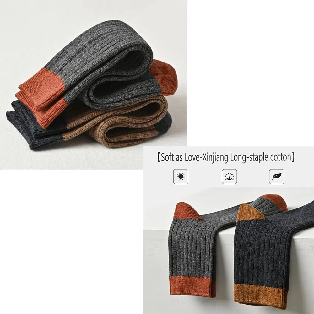 Colorblock Thermal Mid-Calf Socks, Colorblock Business Mid-Calf Socks,Adult Heavy Weight Wool Warm