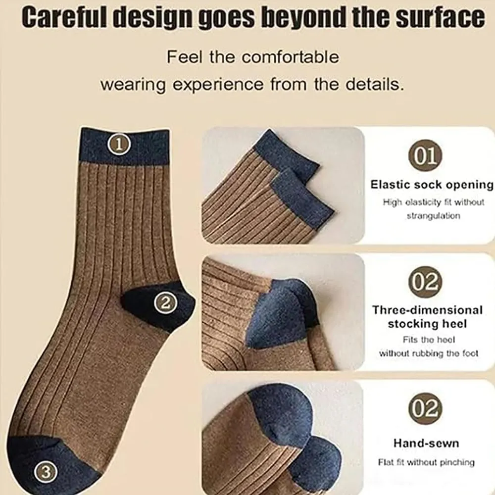 Colorblock Thermal Mid-Calf Socks, Colorblock Business Mid-Calf Socks,Adult Heavy Weight Wool Warm