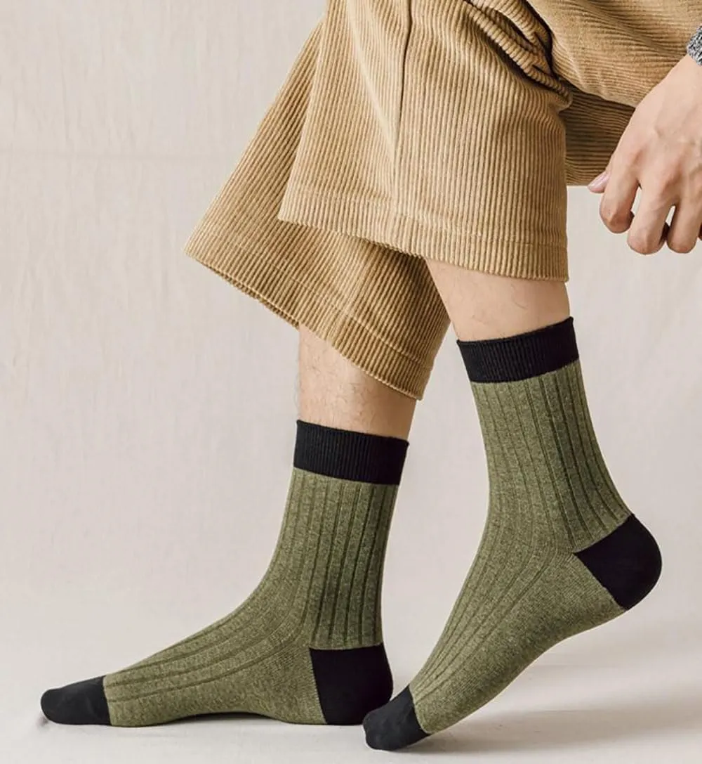 Colorblock Thermal Mid-Calf Socks, Colorblock Business Mid-Calf Socks,Adult Heavy Weight Wool Warm