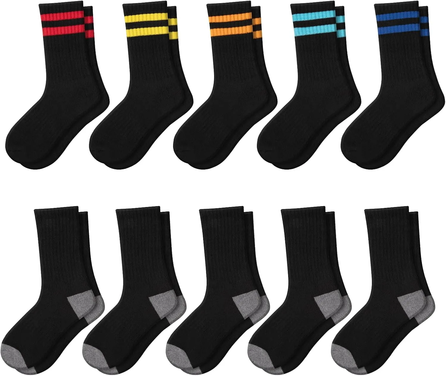 Comfoex 10 Pairs Boys Crew Socks Sports Athletic Long Calf Socks For Kids 4-10 Years Old With Cushioned Sole