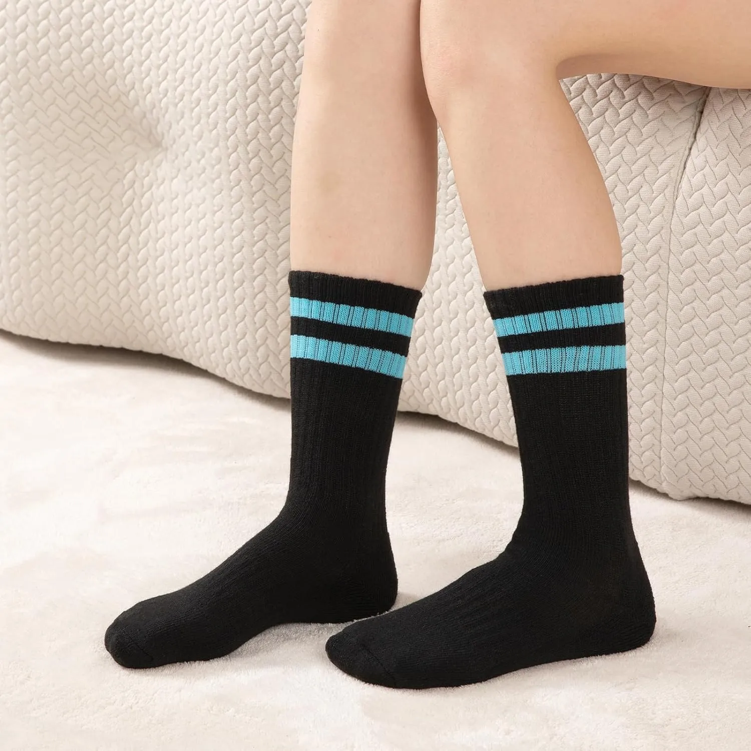 Comfoex 10 Pairs Boys Crew Socks Sports Athletic Long Calf Socks For Kids 4-10 Years Old With Cushioned Sole