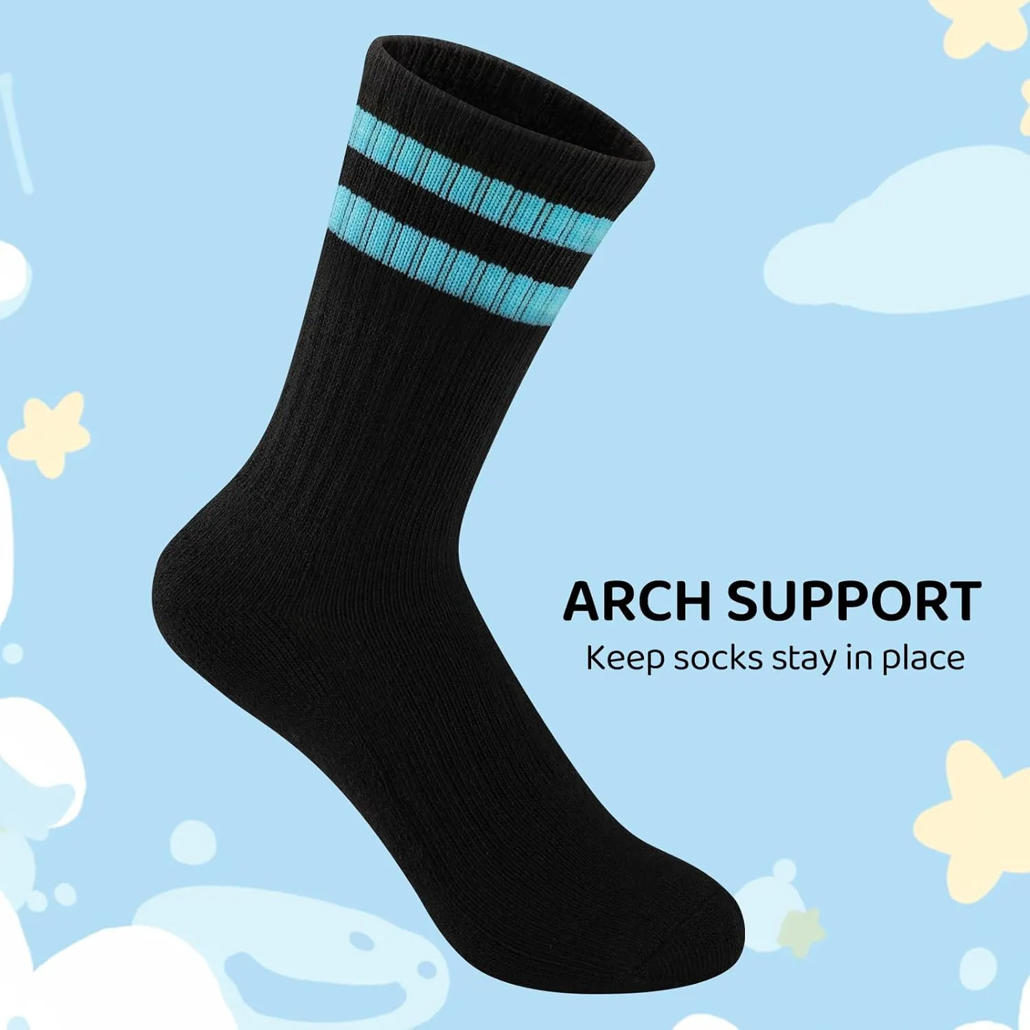 Comfoex 10 Pairs Boys Crew Socks Sports Athletic Long Calf Socks For Kids 4-10 Years Old With Cushioned Sole