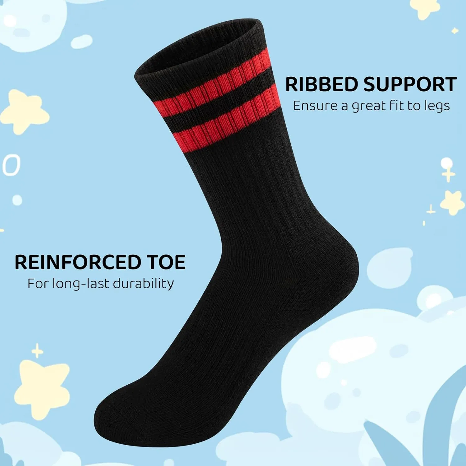 Comfoex 10 Pairs Boys Crew Socks Sports Athletic Long Calf Socks For Kids 4-10 Years Old With Cushioned Sole