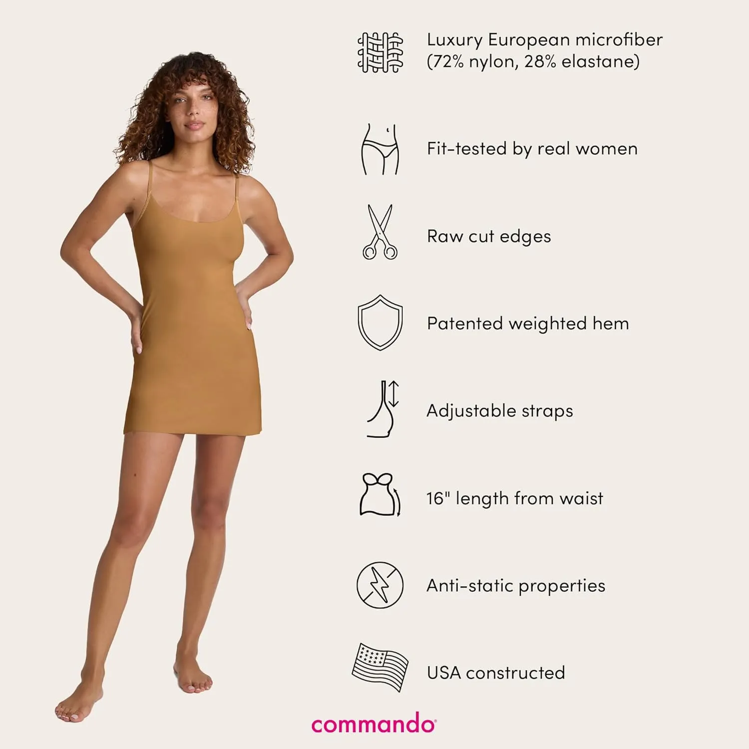 commando - Classic Mini Cami Slip | Short Full Slip Perfect for Sheer Dresses | Anti Static | Smooth, Barely-There Feel