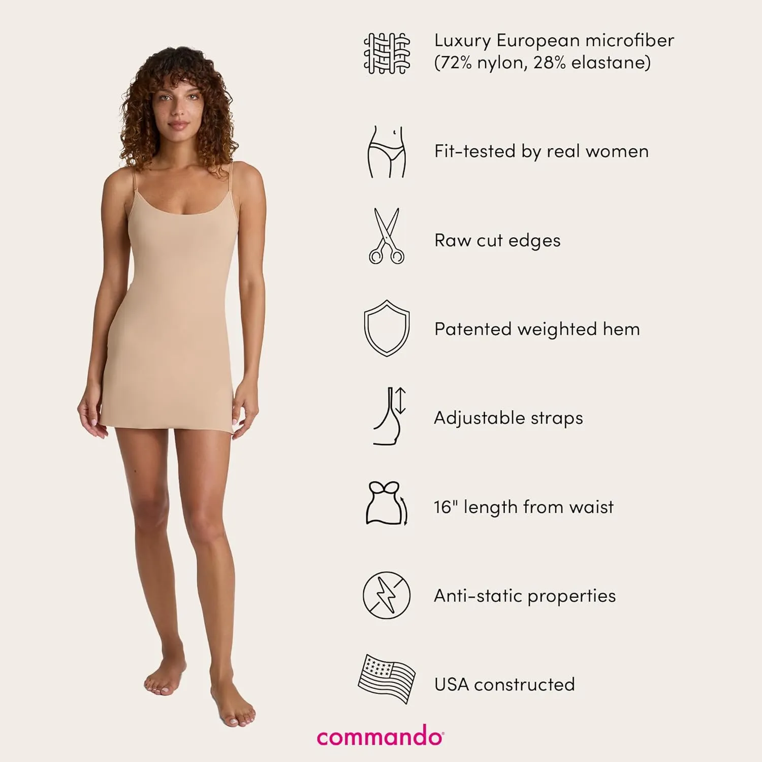 commando - Classic Mini Cami Slip | Short Full Slip Perfect for Sheer Dresses | Anti Static | Smooth, Barely-There Feel