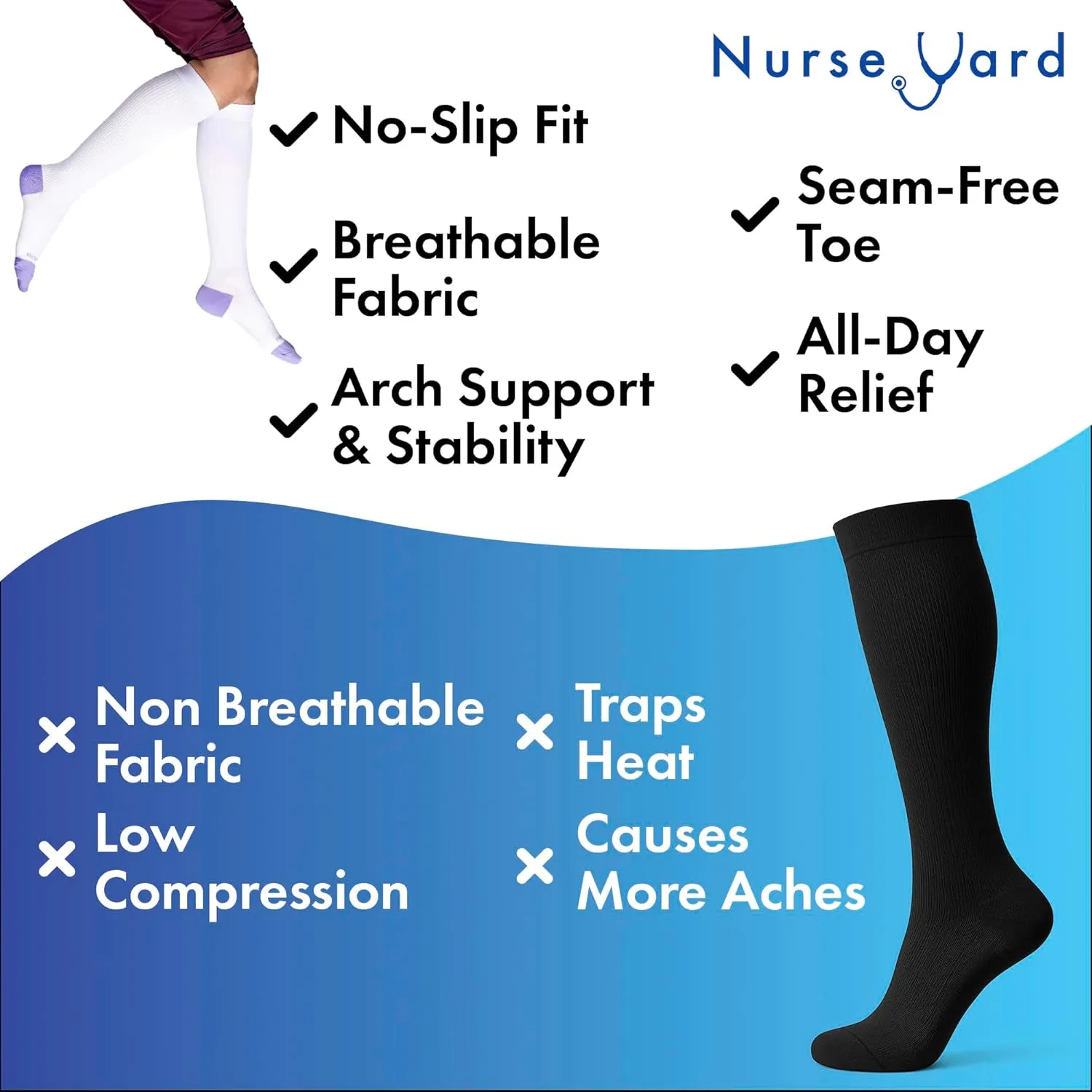 Compression Socks for Nurses - Women & Men - 20-30mmHg Graduated Compression, For Medical Staff, Athletes - 1 Pair