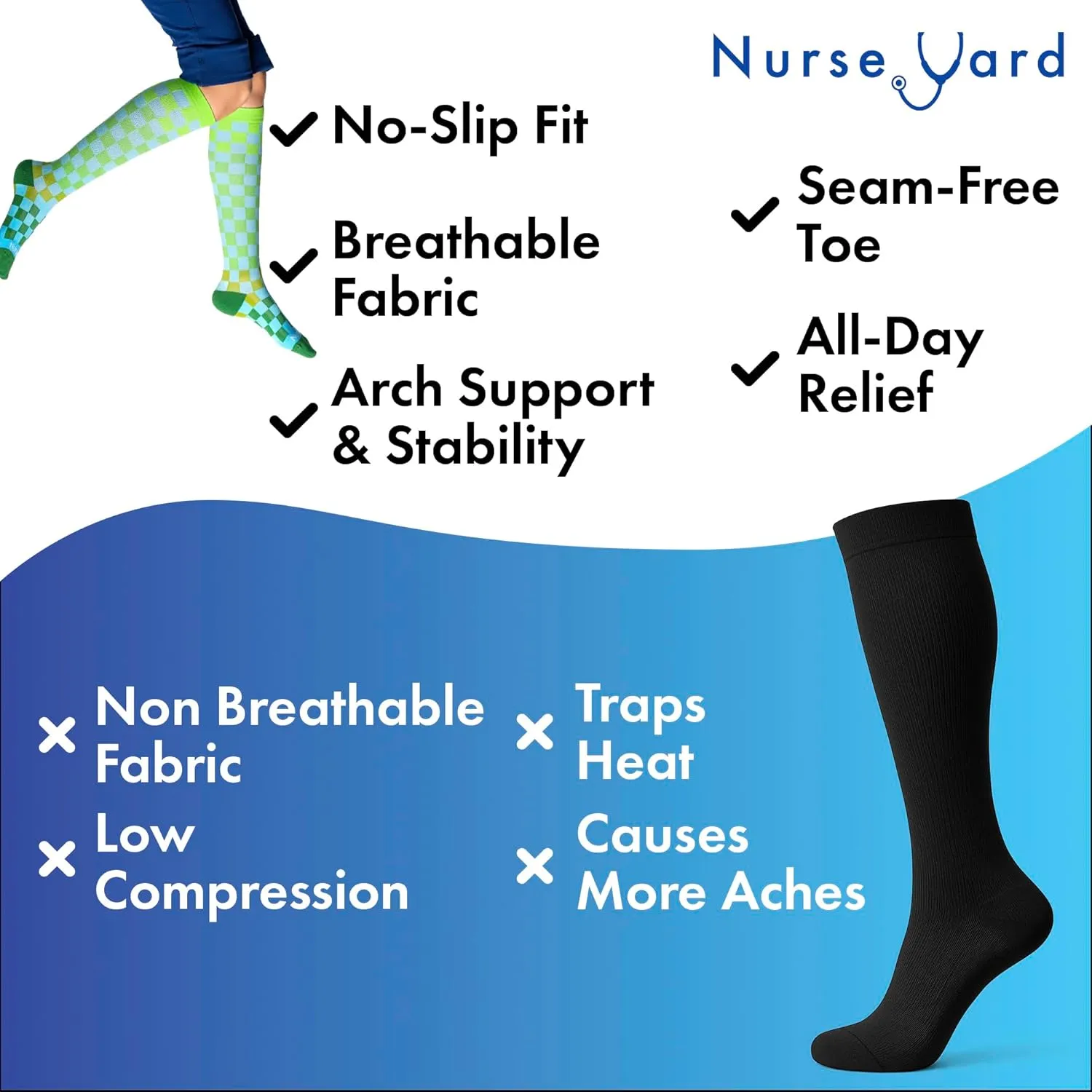 Compression Socks for Nurses - Women & Men - 20-30mmHg Graduated Compression, For Medical Staff, Athletes - 1 Pair