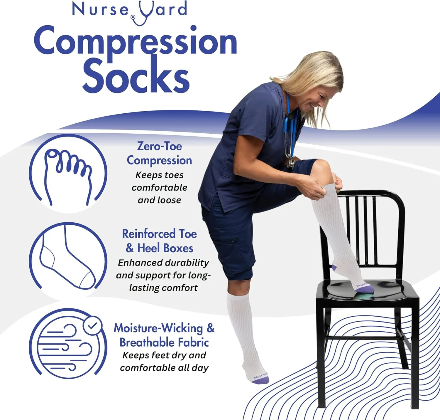 Compression Socks for Nurses - Women & Men - 20-30mmHg Graduated Compression, For Medical Staff, Athletes - 1 Pair