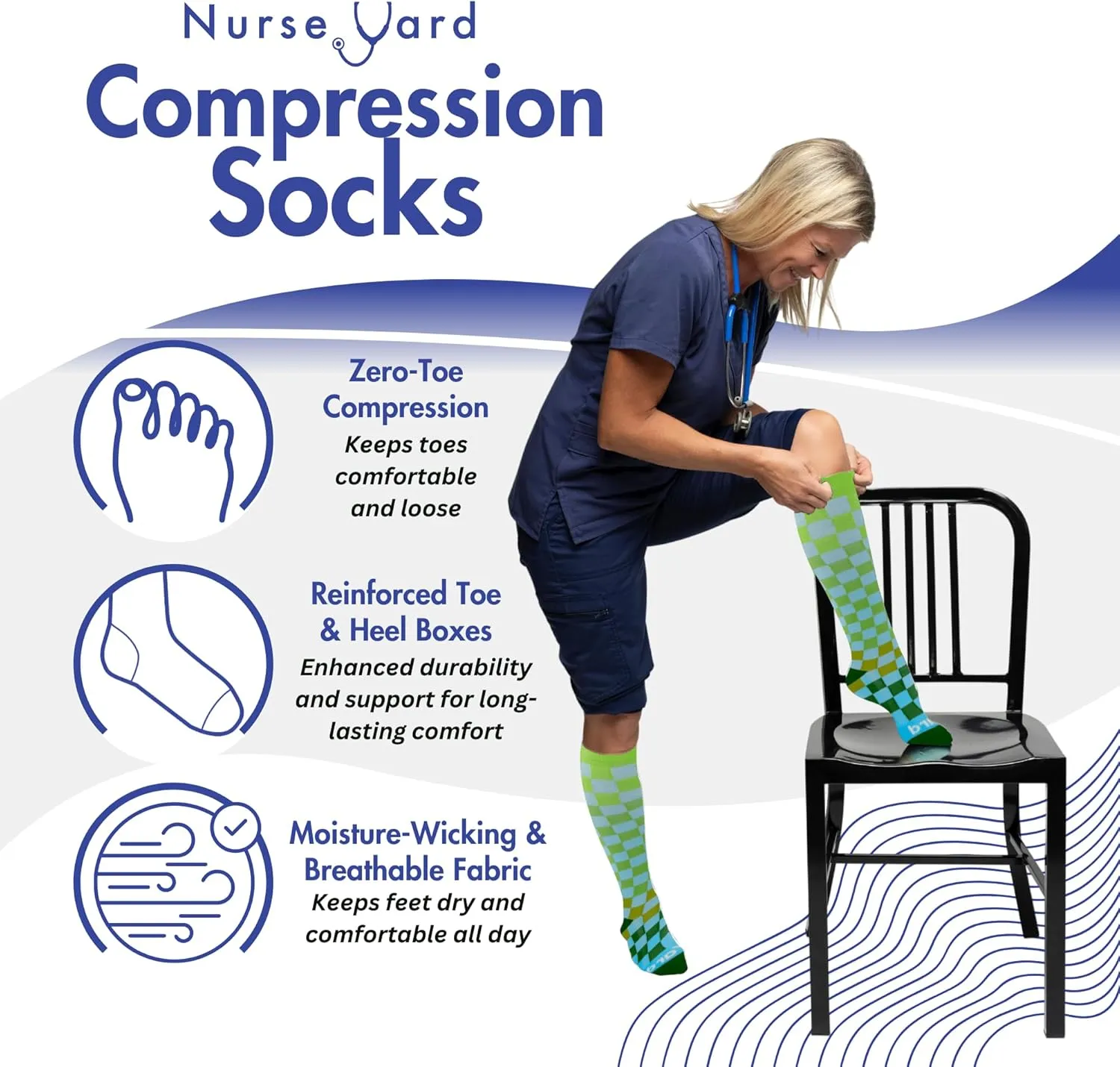 Compression Socks for Nurses - Women & Men - 20-30mmHg Graduated Compression, For Medical Staff, Athletes - 1 Pair