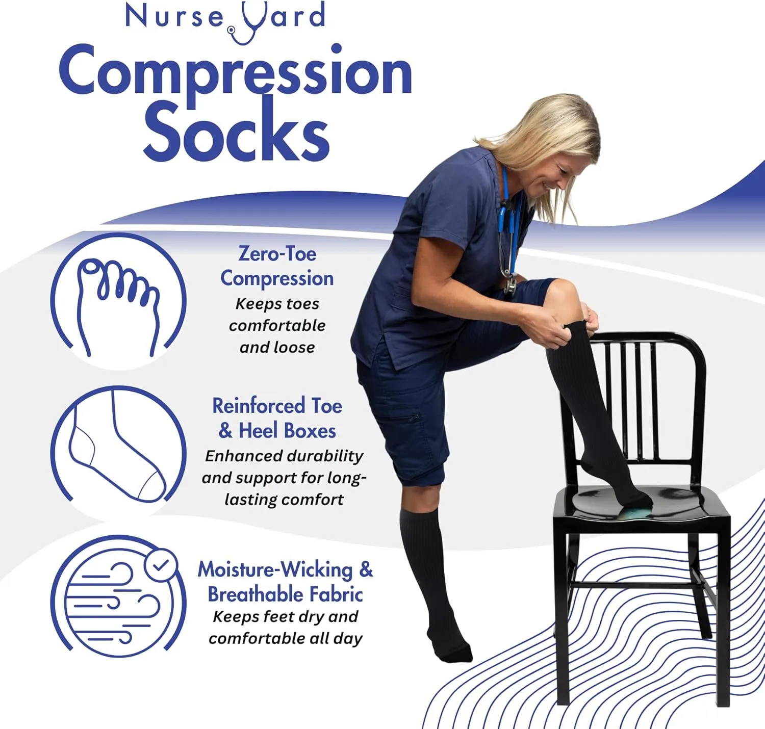 Compression Socks for Nurses - Women & Men - 20-30mmHg Graduated Compression, For Medical Staff, Athletes - 1 Pair