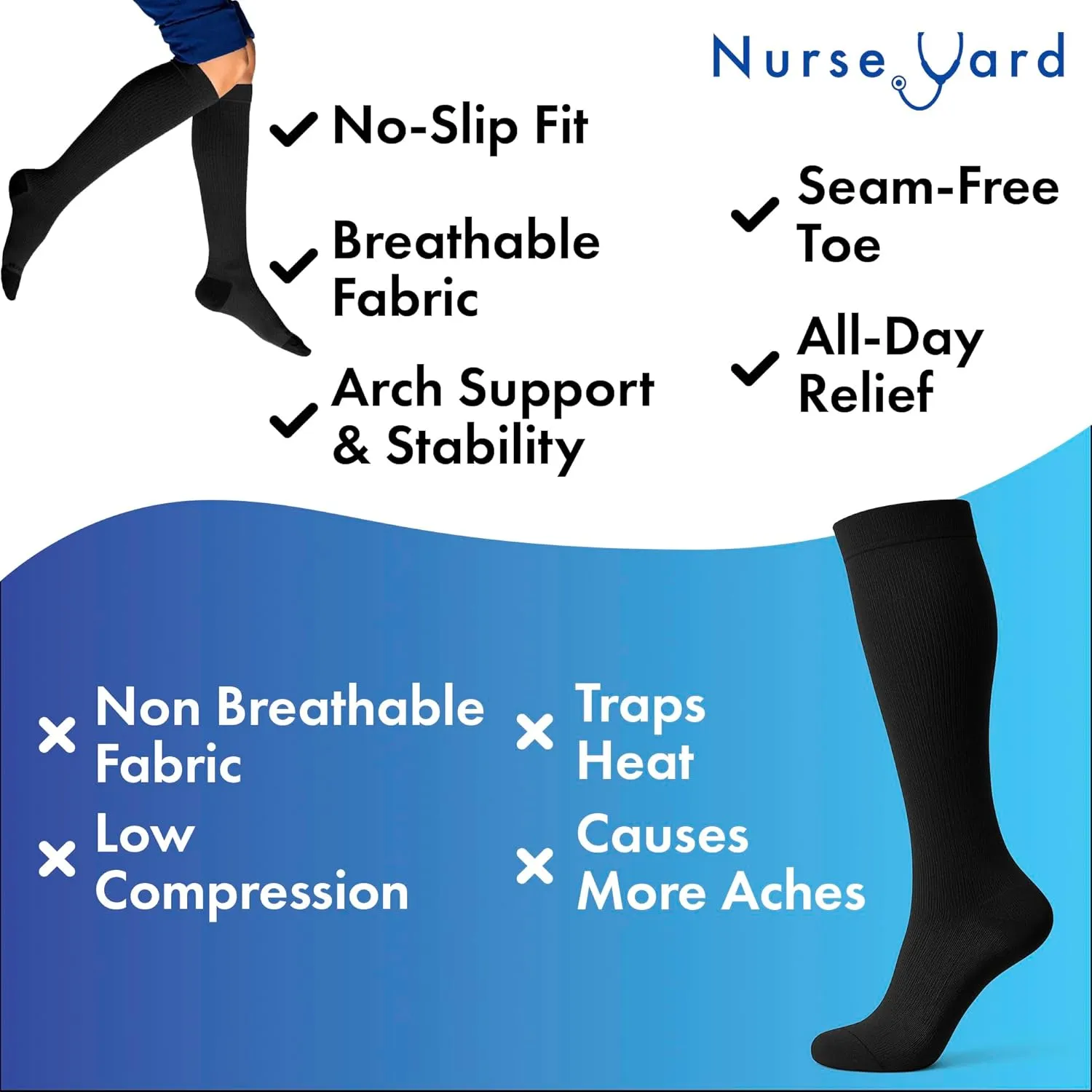 Compression Socks for Nurses - Women & Men - 20-30mmHg Graduated Compression, For Medical Staff, Athletes - 1 Pair